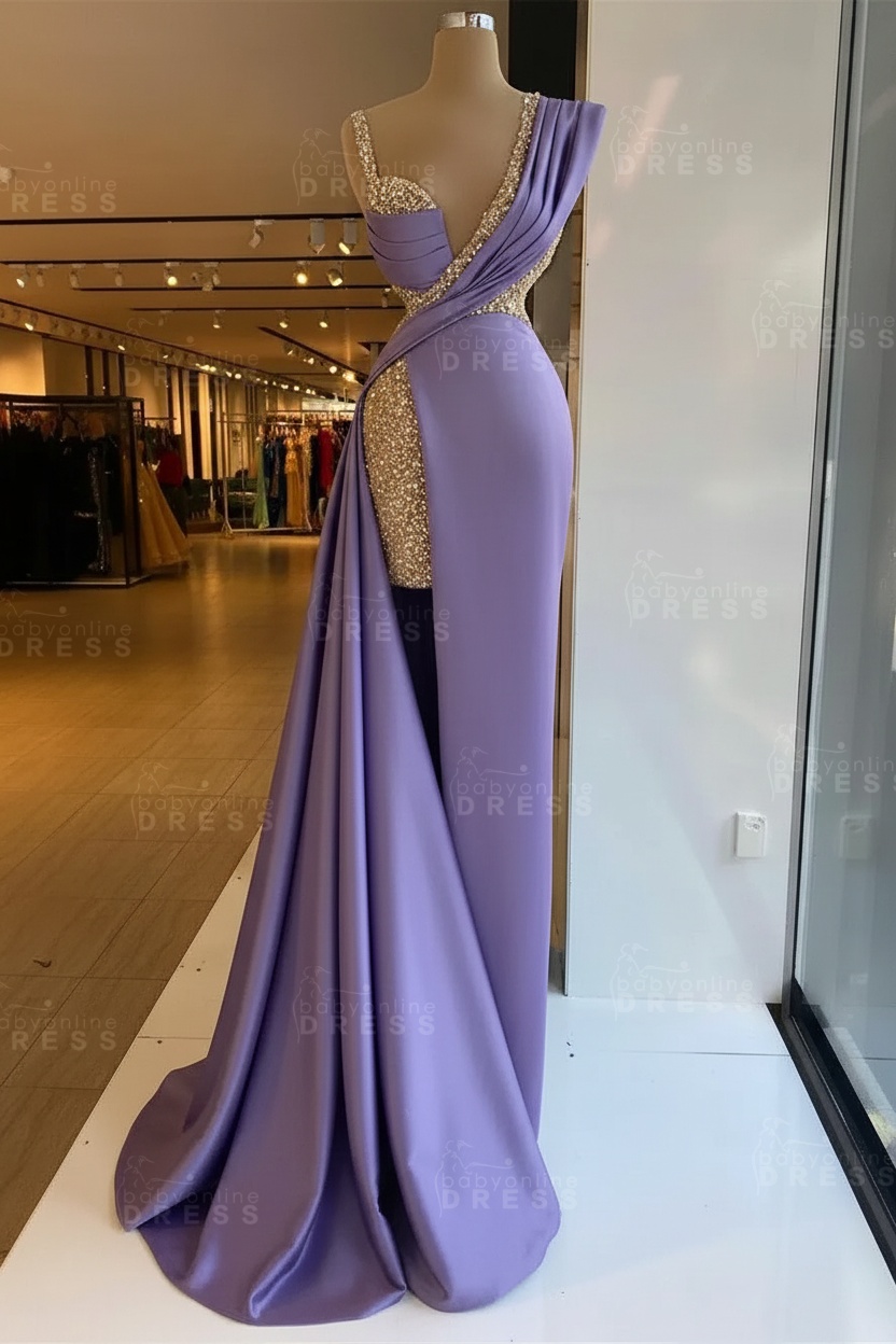 Luxury Satin Prom Dress Sleeveless with Sequins Sleeveless Evening Gown