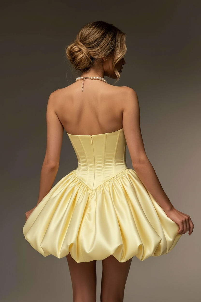 Sweetheart Strapless Satin Corset Short A-Line Homecoming Dress with Bow