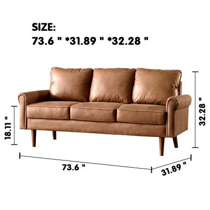 Living Room 73.6'' Wide Suede or Line Fabric Sofa, 6 Colors