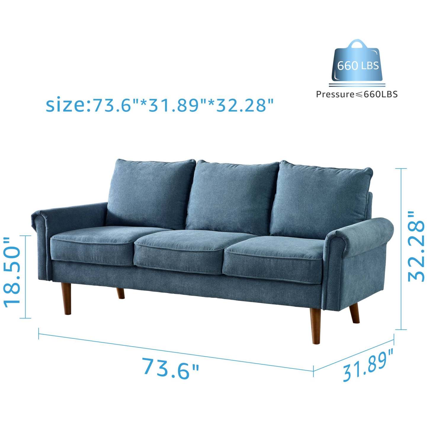 Living Room 73.6'' Wide Suede or Line Fabric Sofa, 6 Colors