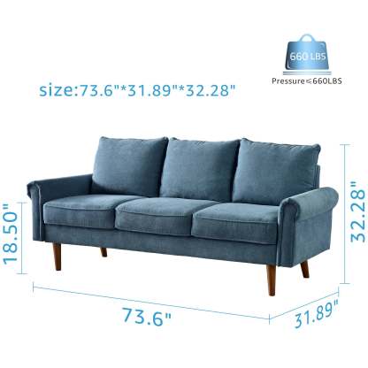 Living Room 73.6'' Wide Suede or Line Fabric Sofa, 6 Colors
