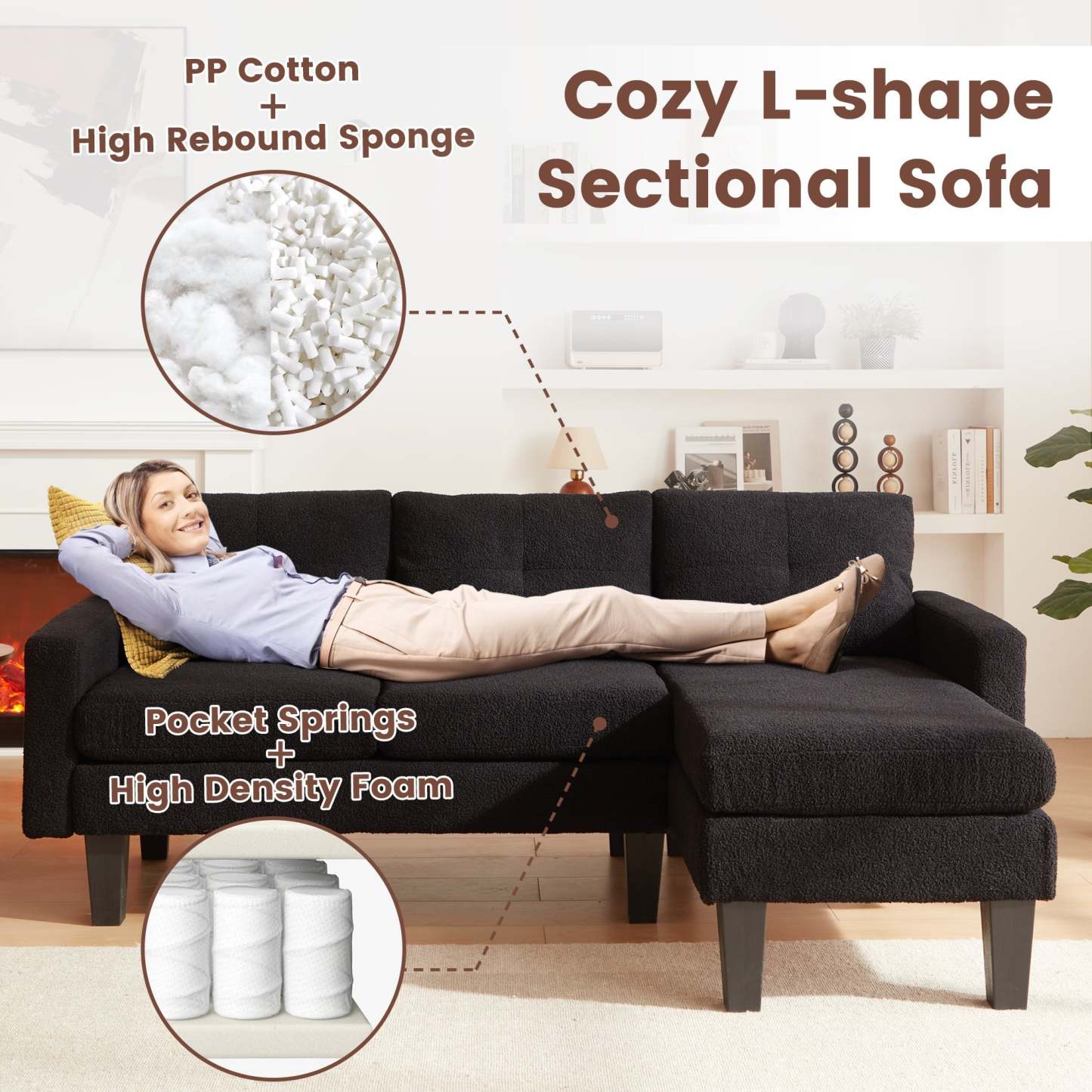 80" Small L Shape Sofa, Teddy Velvet Fabric
