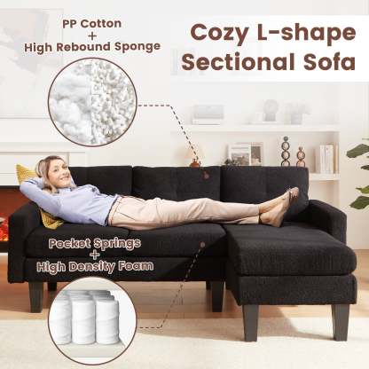 80" Small L Shape Sofa, Teddy Velvet Fabric