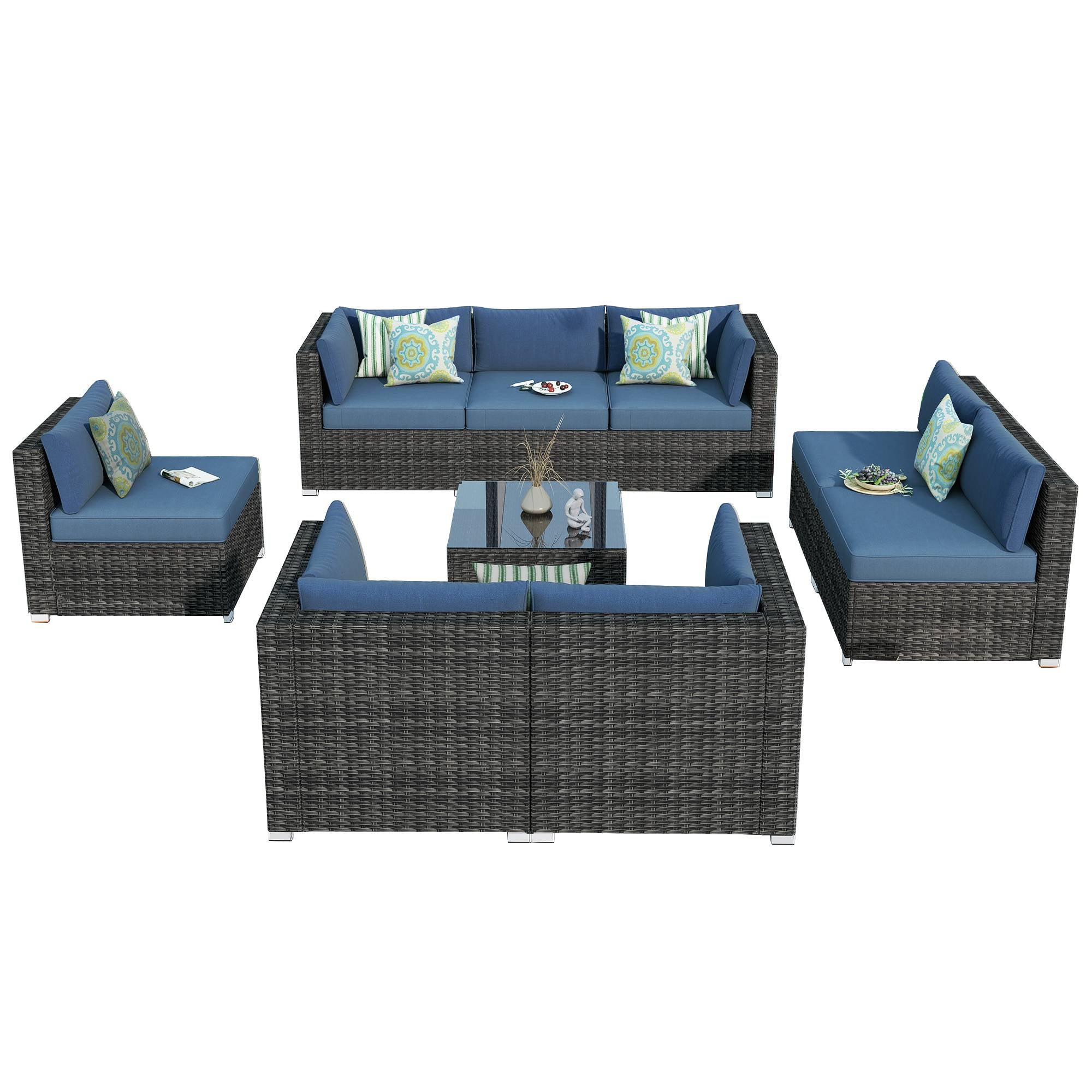 Outdoor Sectional Furniture 9-Piece with Cushions and Table