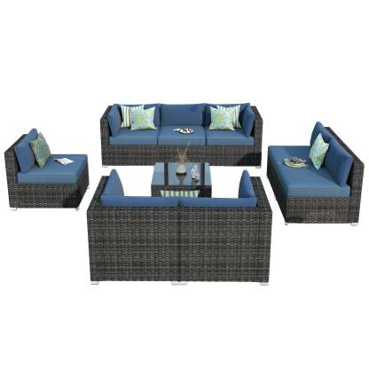 Outdoor Sectional Furniture 9-Piece with Cushions and Table