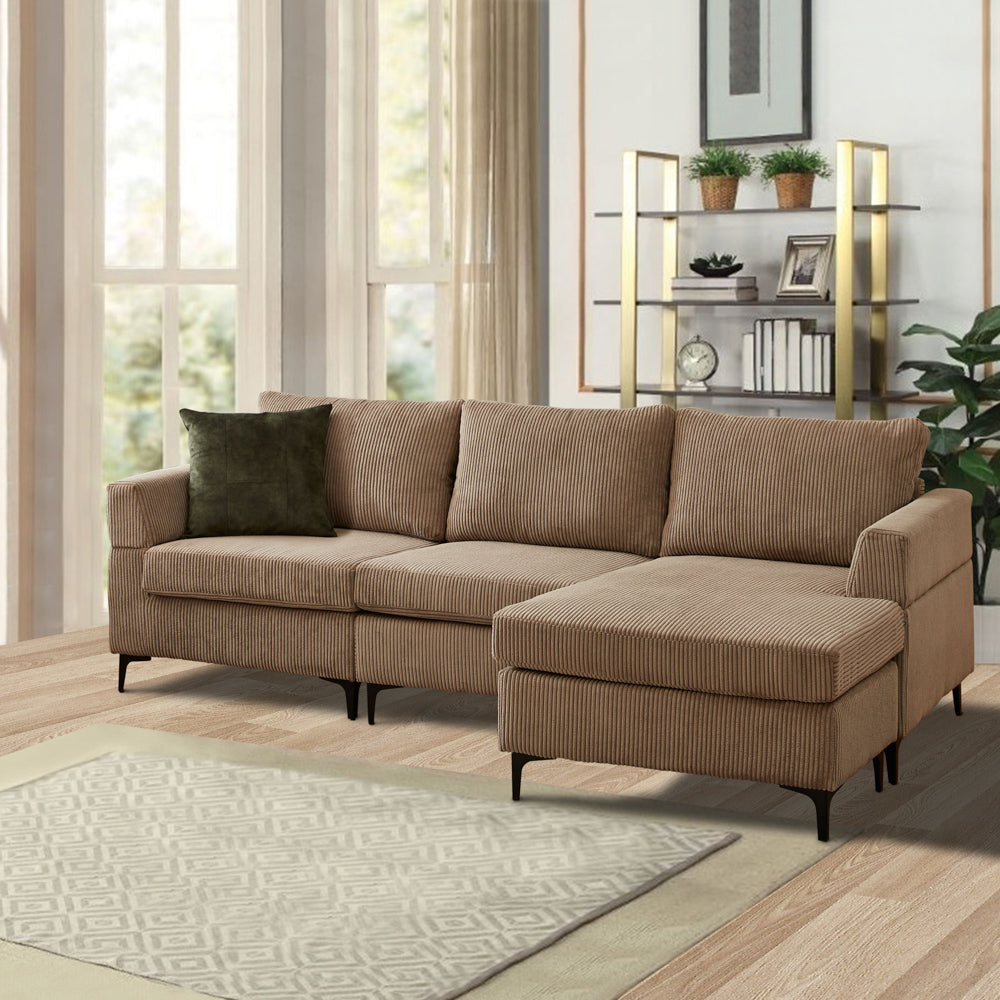 96.4" Living Room Sofa Reversible Chaise Corduroy Fabric with Ottoman