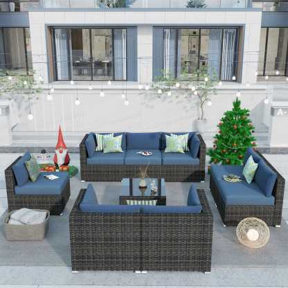 Outdoor Sectional Furniture 9-Piece with Cushions and Table