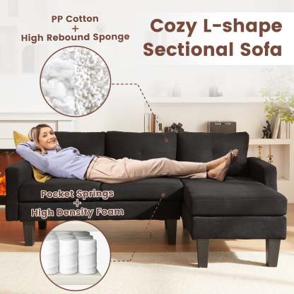 80" Small L Shape Sofa, Corduroy Fabric