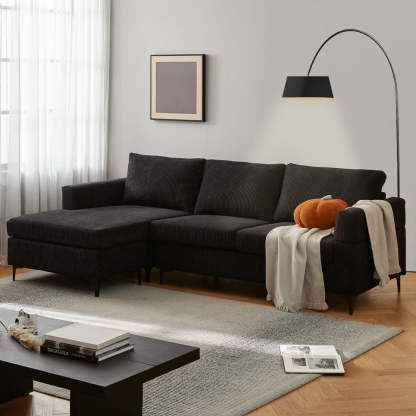 96.4" Living Room Sofa Reversible Chaise Corduroy Fabric with Ottoman