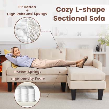 80" Small L Shape Sofa, Corduroy Fabric