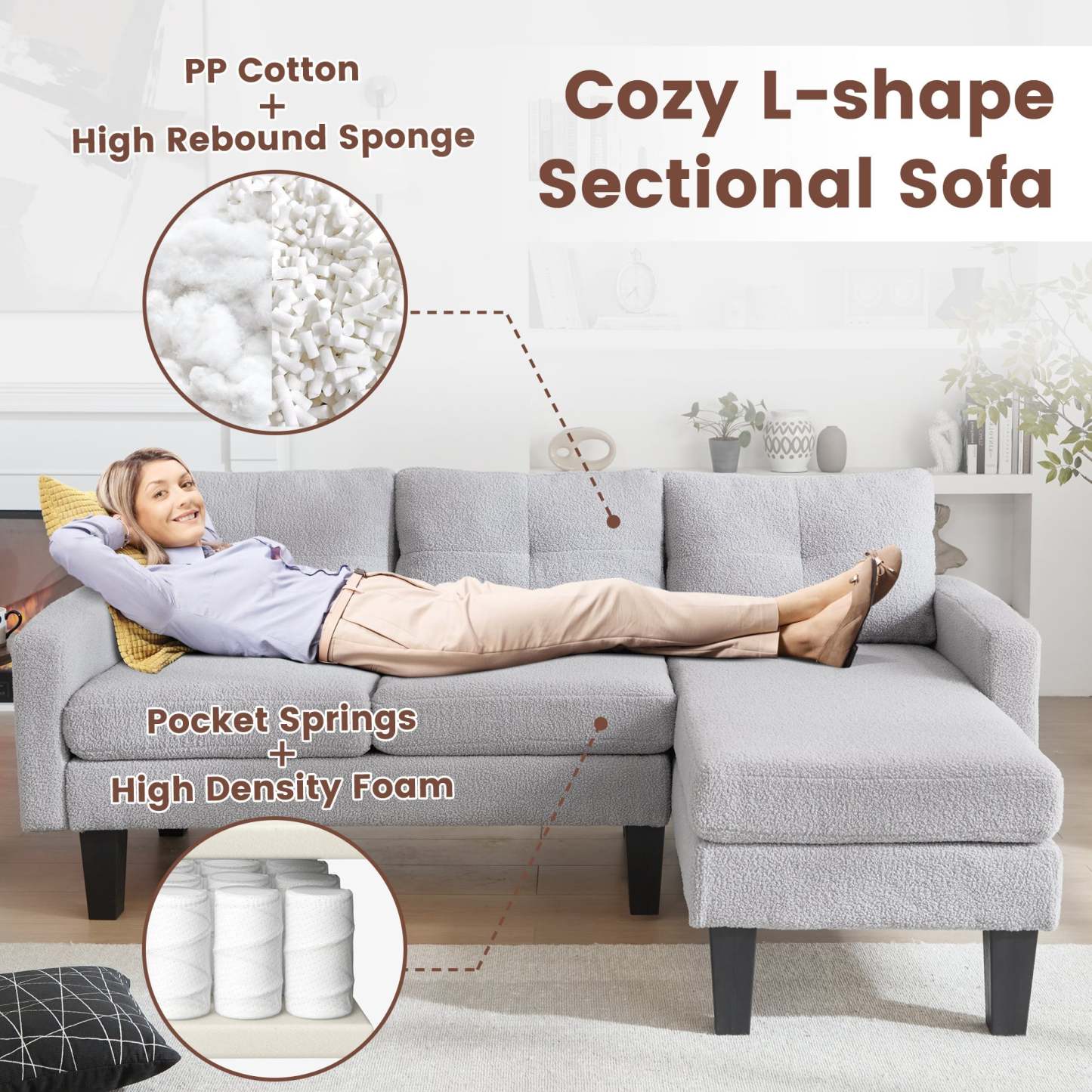 80" Small L Shape Sofa, Teddy Velvet Fabric
