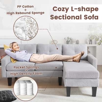 80" Small L Shape Sofa, Teddy Velvet Fabric