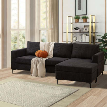 96.4" Living Room Sofa Reversible Chaise Corduroy Fabric with Ottoman