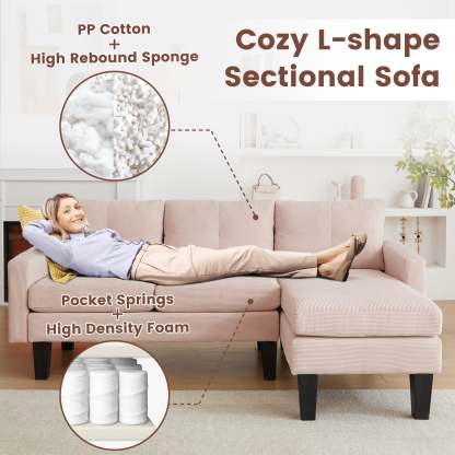 80" Small L Shape Sofa, Corduroy Fabric