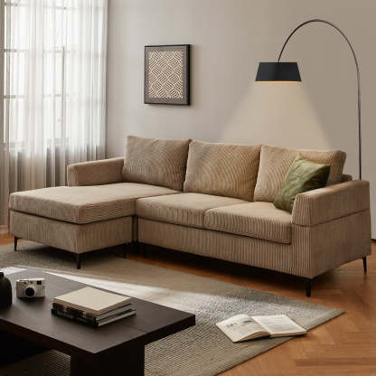96.4" Living Room Sofa Reversible Chaise Corduroy Fabric with Ottoman