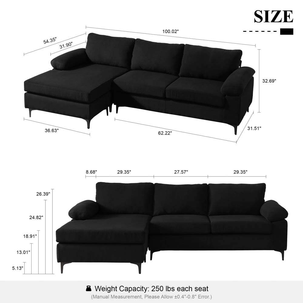 Living Room Sofa Reversible Chaise 100.40" Wide with Ottoman