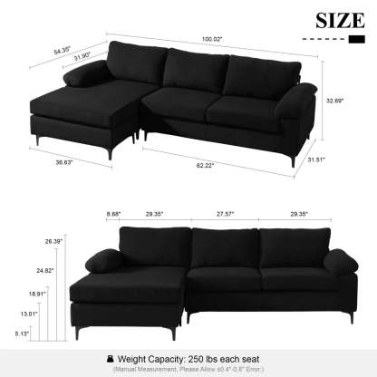Living Room Sofa Reversible Chaise 100.40" Wide with Ottoman
