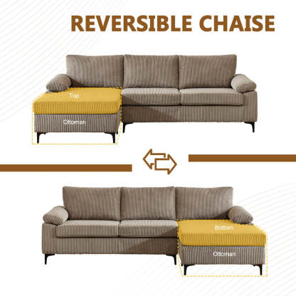 Living Room Sofa Reversible Chaise 100.40" Wide with Ottoman