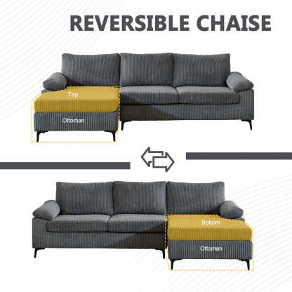 Living Room Sofa Reversible Chaise 100.40" Wide with Ottoman