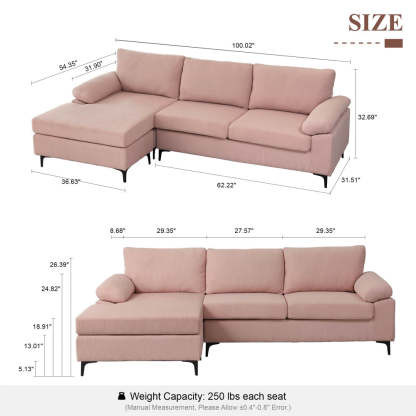 Living Room Sofa Reversible Chaise 100.40" Wide with Ottoman
