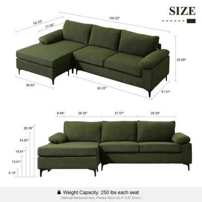 Living Room Sofa Reversible Chaise 100.40" Wide with Ottoman
