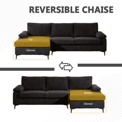 Living Room Sofa Reversible Chaise 100.40" Wide with Ottoman