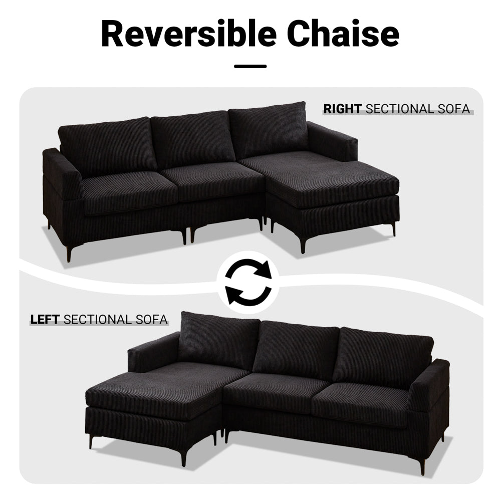 96.4" Living Room Sofa Reversible Chaise Corduroy Fabric with Ottoman
