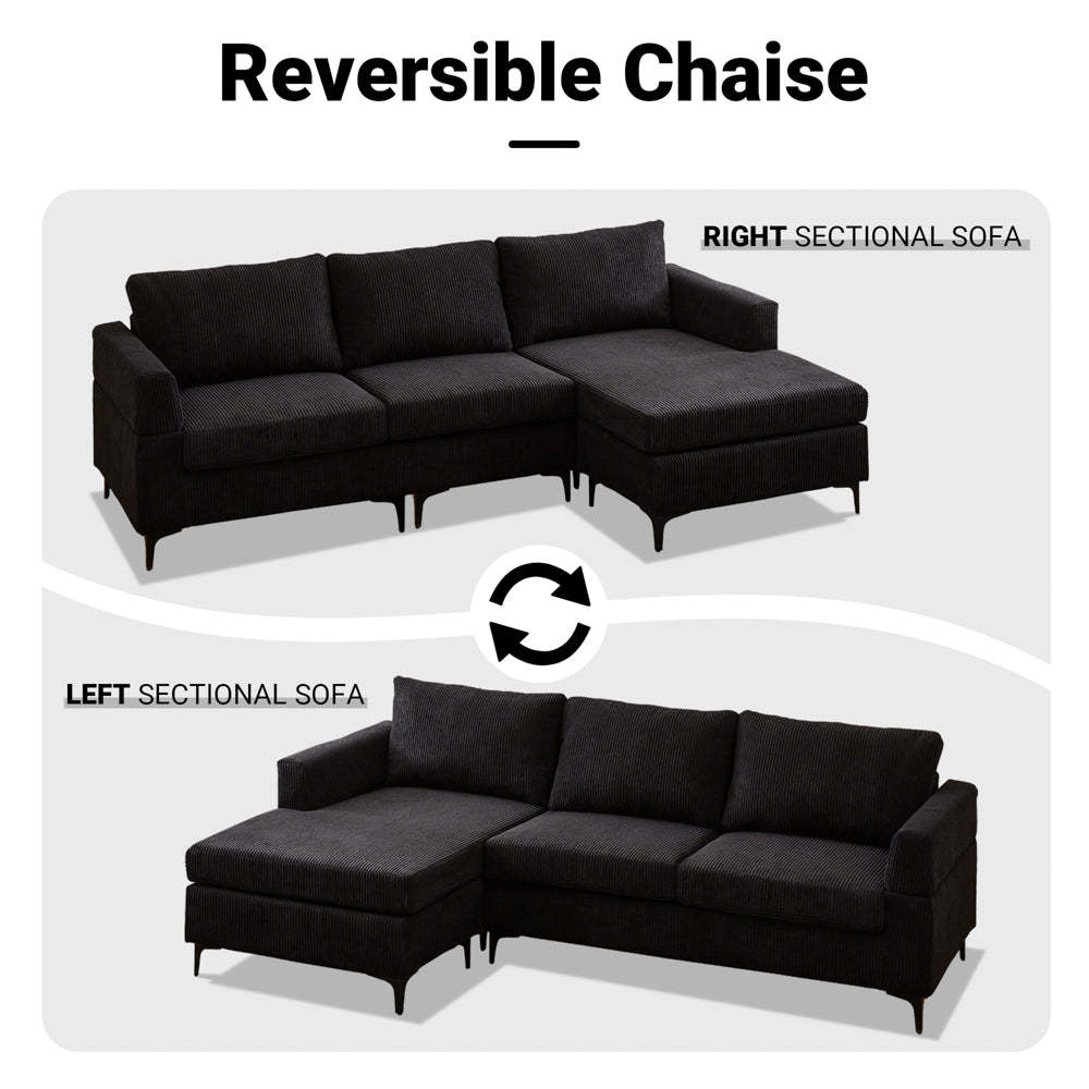 96.4" Living Room Sofa Reversible Chaise Corduroy Fabric with Ottoman
