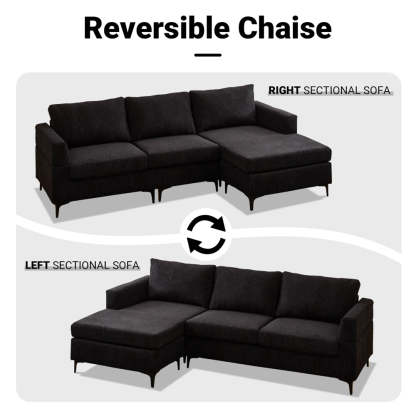 96.4" Living Room Sofa Reversible Chaise Corduroy Fabric with Ottoman