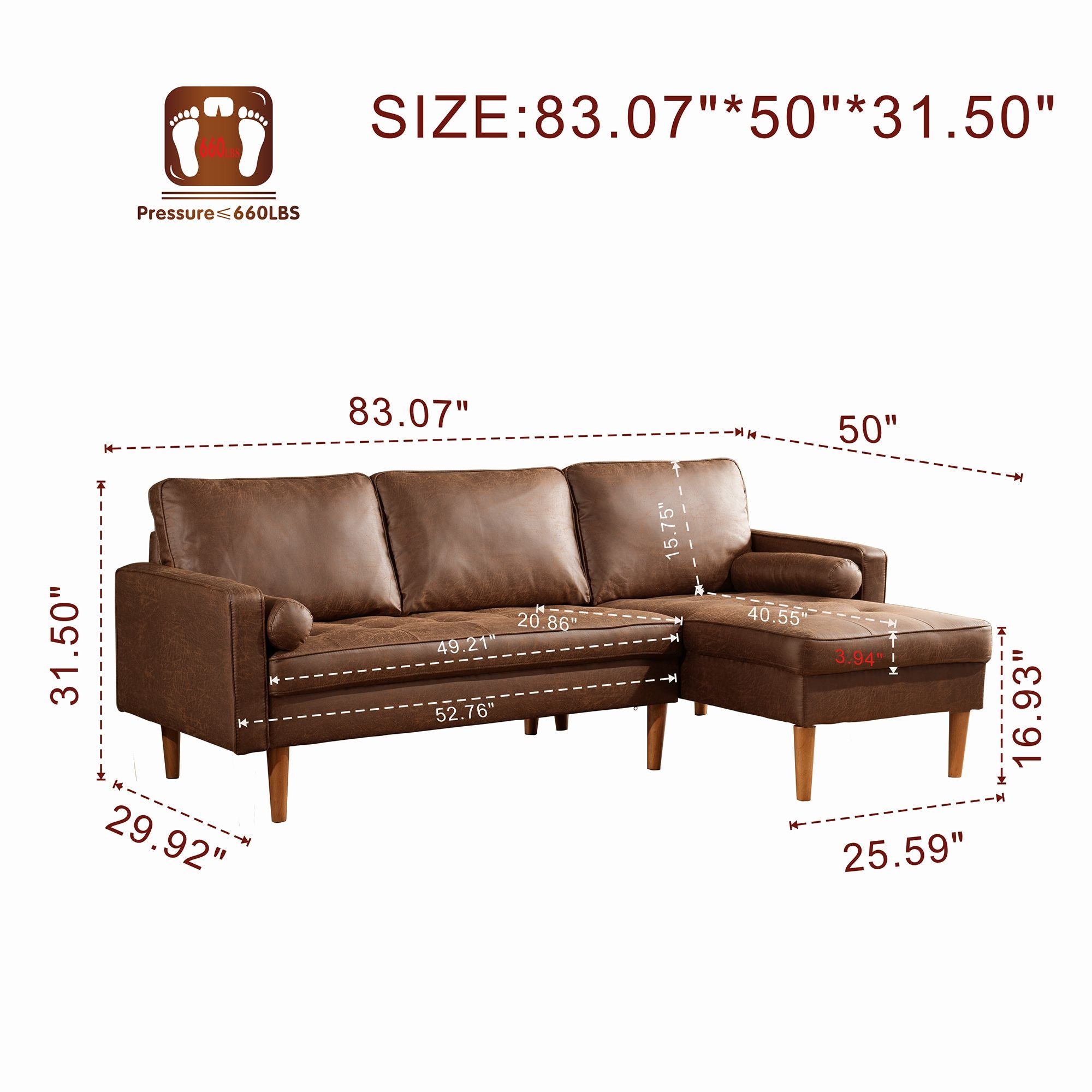 83.07'' Mid Century Sectional Chaise Sofa, L-Shaped Couch