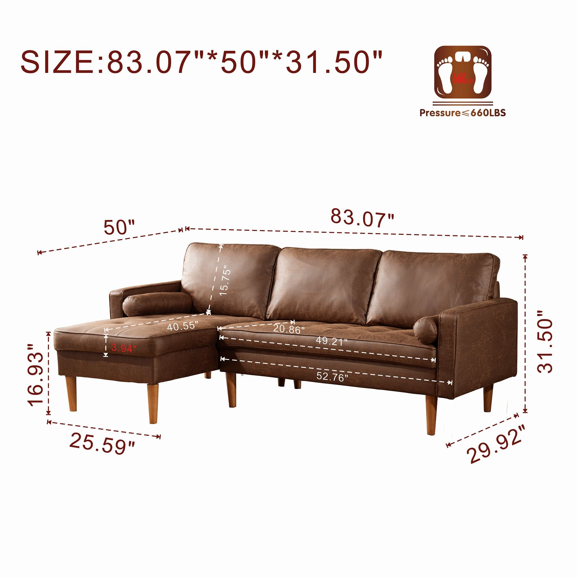 83.07'' Mid Century Sectional Chaise Sofa, L-Shaped Couch