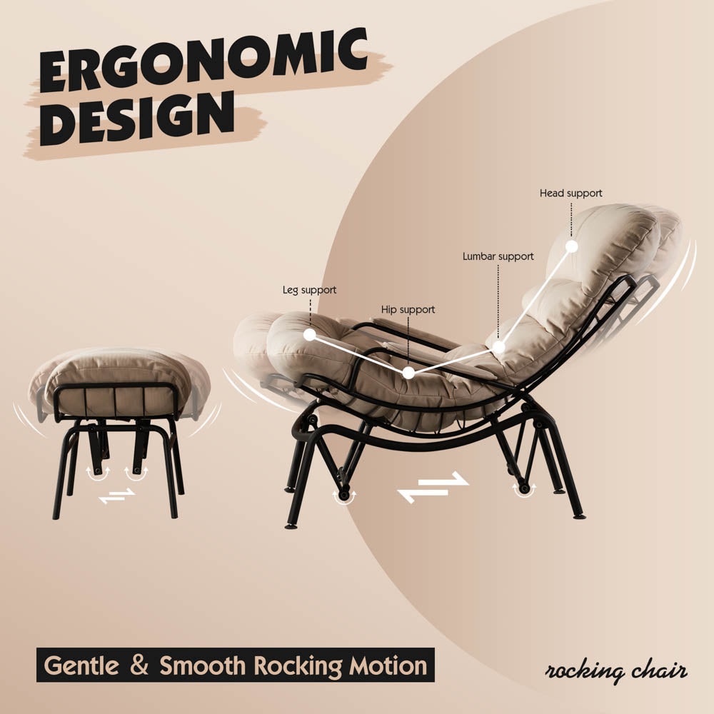 Rocking Chair with Ottoman, Multi-Color, 110° Recliner