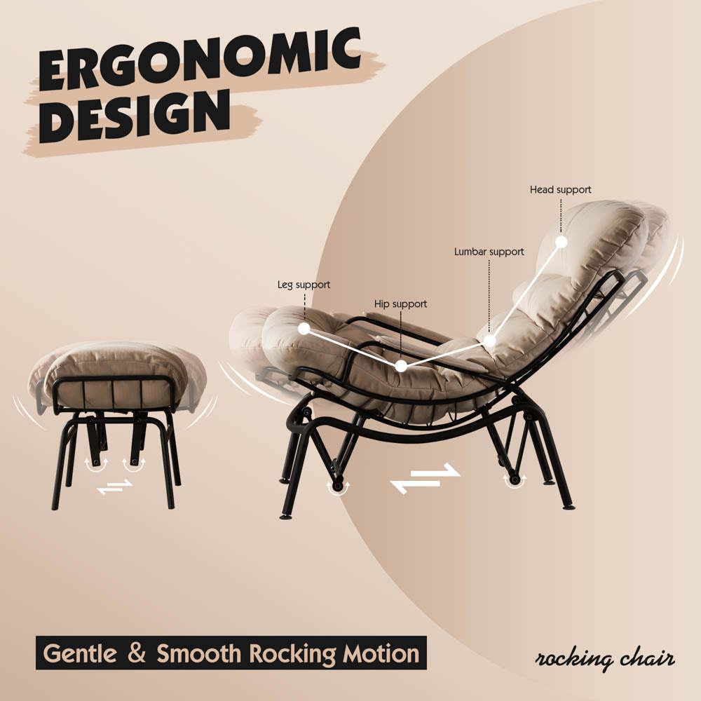 Rocking Chair with Ottoman, Multi-Color, 110° Recliner