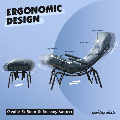Rocking Chair with Ottoman, Multi-Color, 110° Recliner