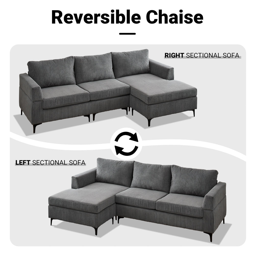 96.4" Living Room Sofa Reversible Chaise Corduroy Fabric with Ottoman