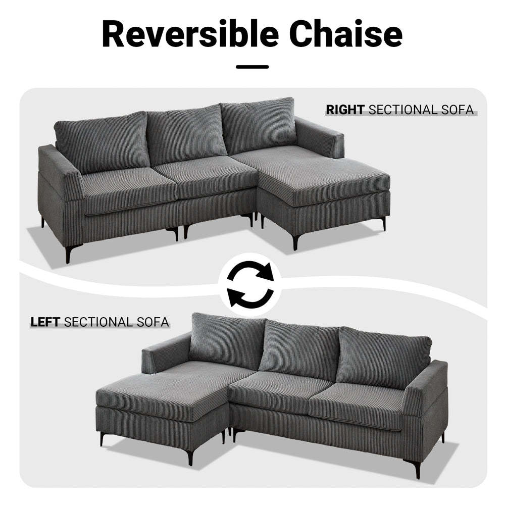 96.4" Living Room Sofa Reversible Chaise Corduroy Fabric with Ottoman