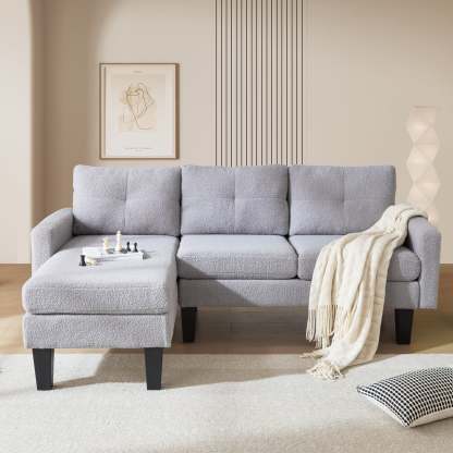 80" Small L Shape Sofa, Teddy Velvet Fabric