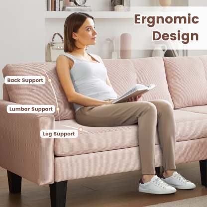 80" Small L Shape Sofa, Corduroy Fabric