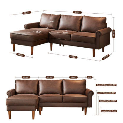 Living Room 81.50" Wide Sectional Chaise Sofa, L-Shaped Couch