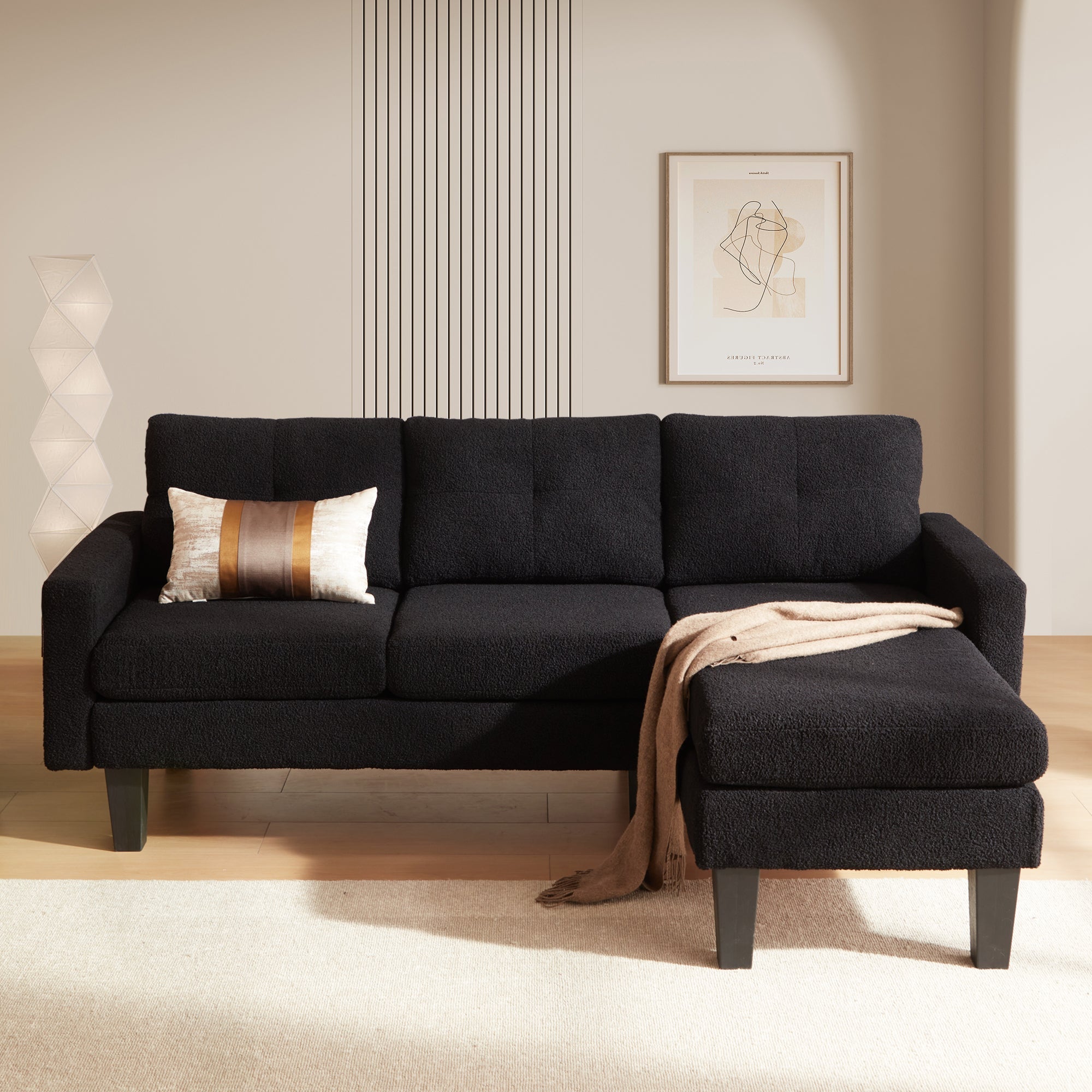 80" Small L Shape Sofa, Teddy Velvet Fabric