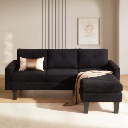 80" Small L Shape Sofa, Teddy Velvet Fabric