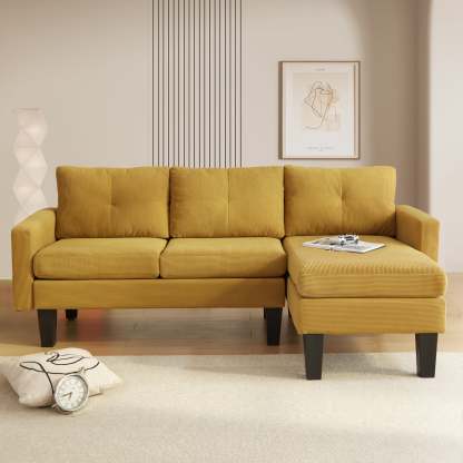 80" Small L Shape Sofa, Corduroy Fabric