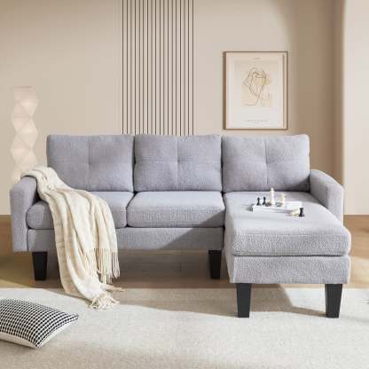80" Small L Shape Sofa, Teddy Velvet Fabric