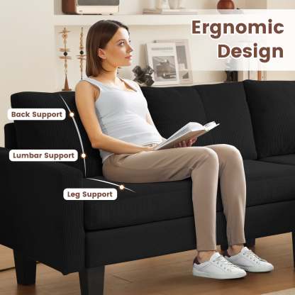 80" Small L Shape Sofa, Corduroy Fabric