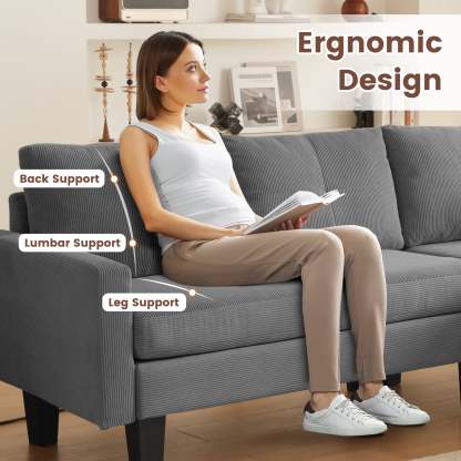 80" Small L Shape Sofa, Corduroy Fabric
