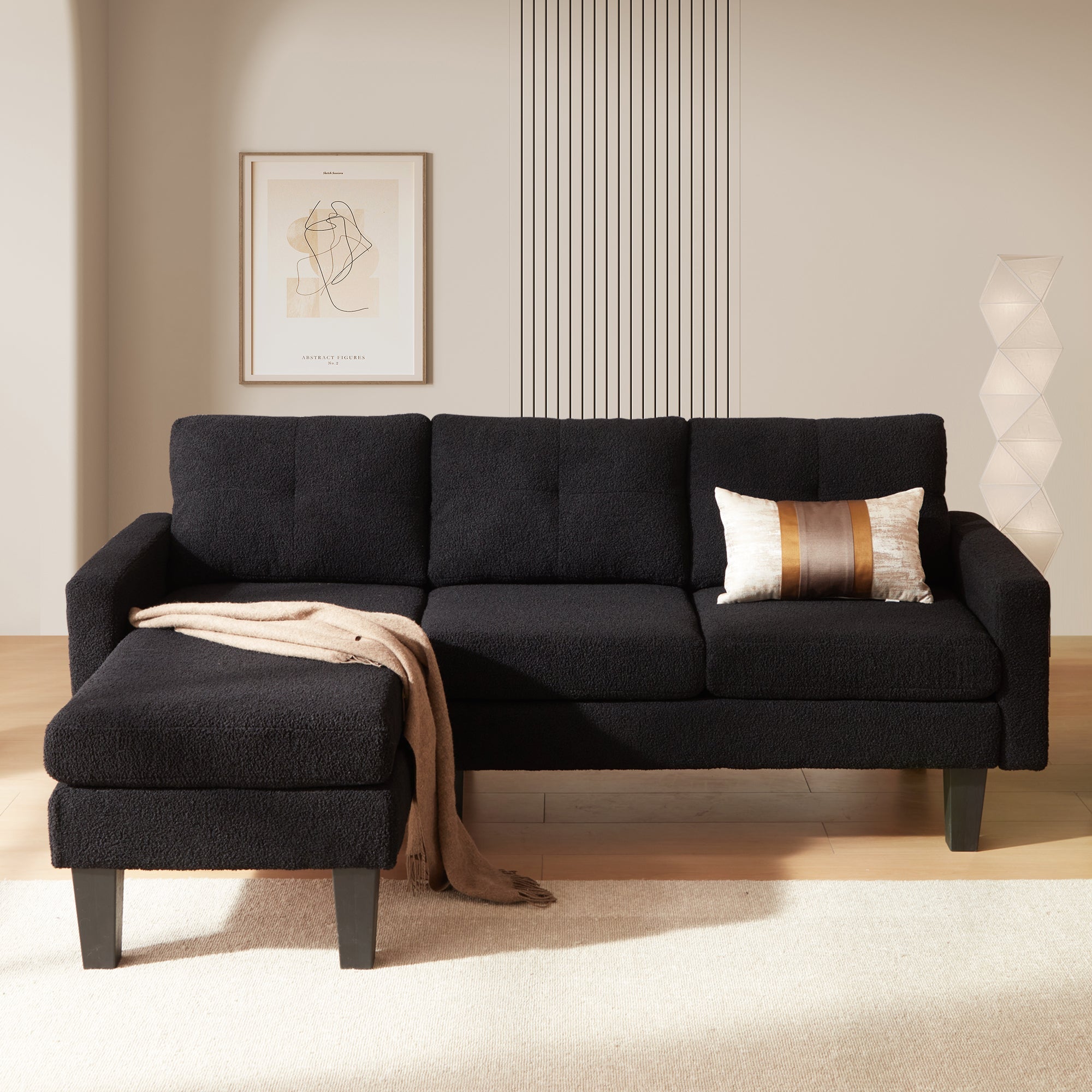 80" Small L Shape Sofa, Teddy Velvet Fabric
