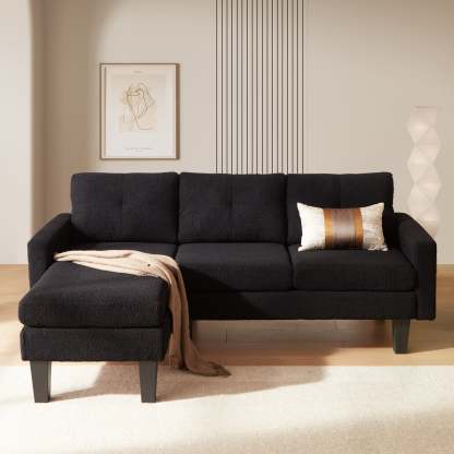 80" Small L Shape Sofa, Teddy Velvet Fabric