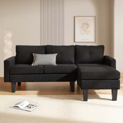 80" Small L Shape Sofa, Corduroy Fabric