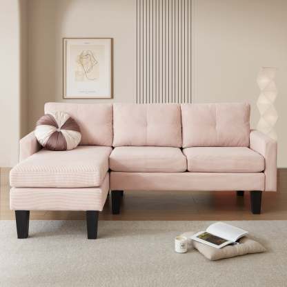 80" Small L Shape Sofa, Corduroy Fabric
