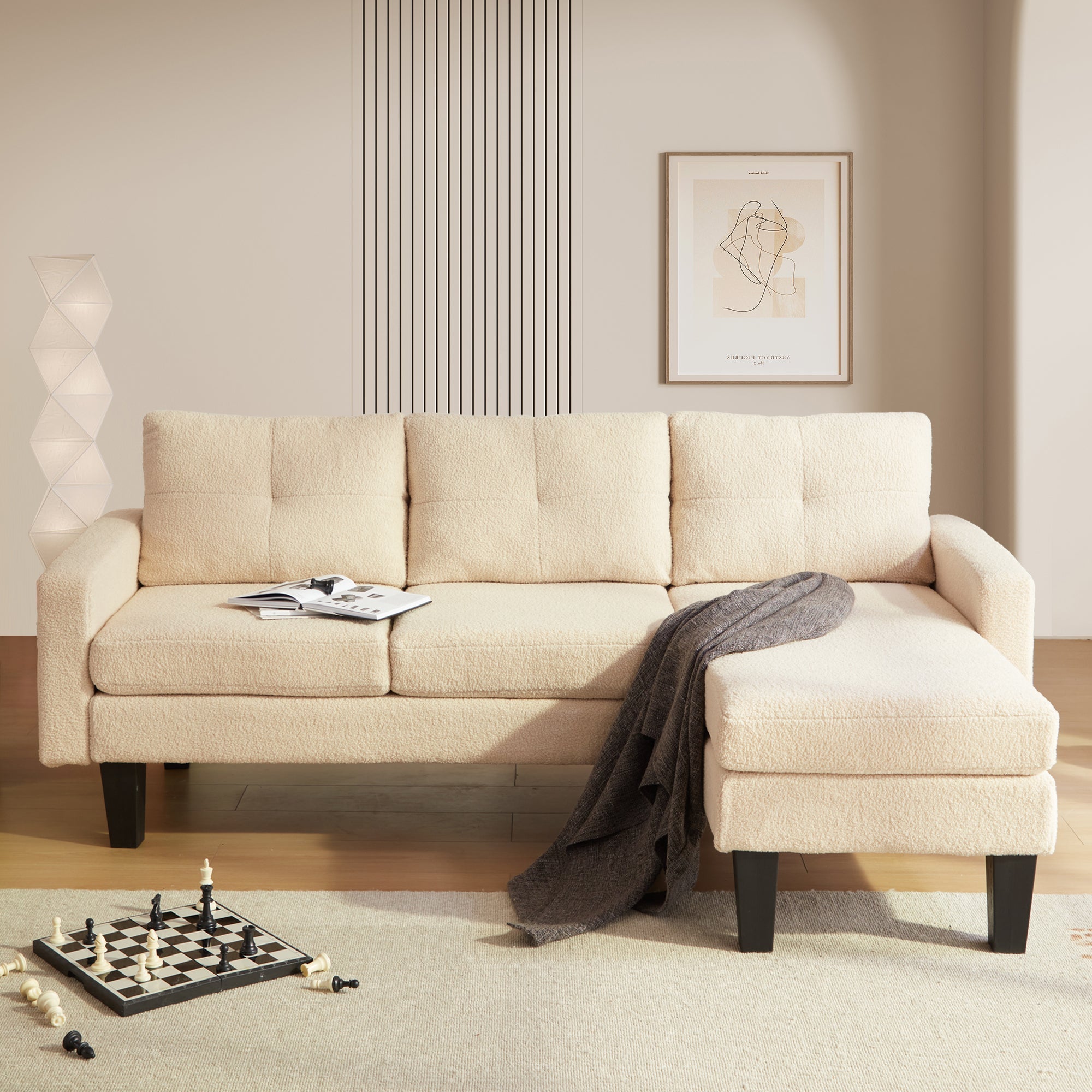 80" Small L Shape Sofa, Teddy Velvet Fabric